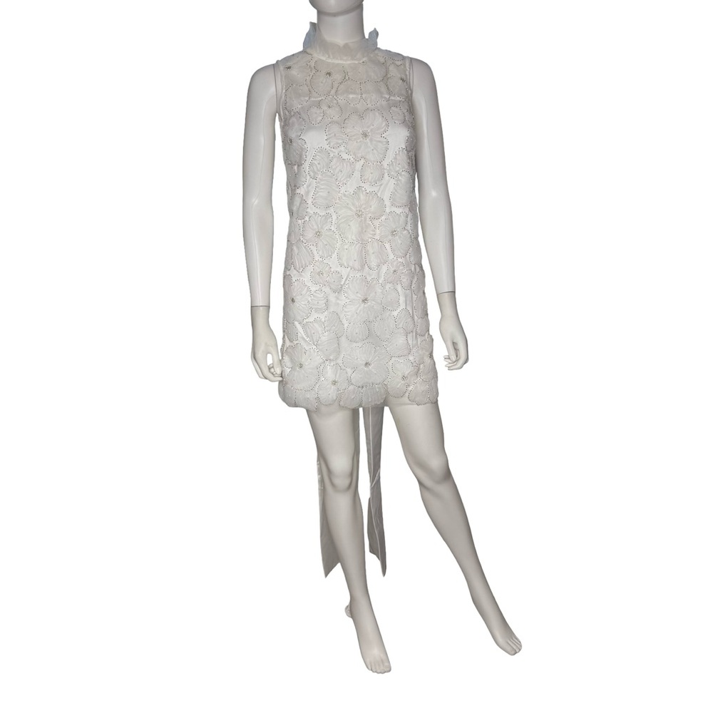 Self Portrait Embellished Tulle Satin Bow Mini Dress White Women’s Sz 2 - Picture 2 of 14